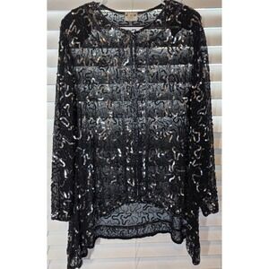 Vintage‎ Praise Hymn Silk Sequin Sheer Blouse Opera Evening Coat Cardigan Top XL